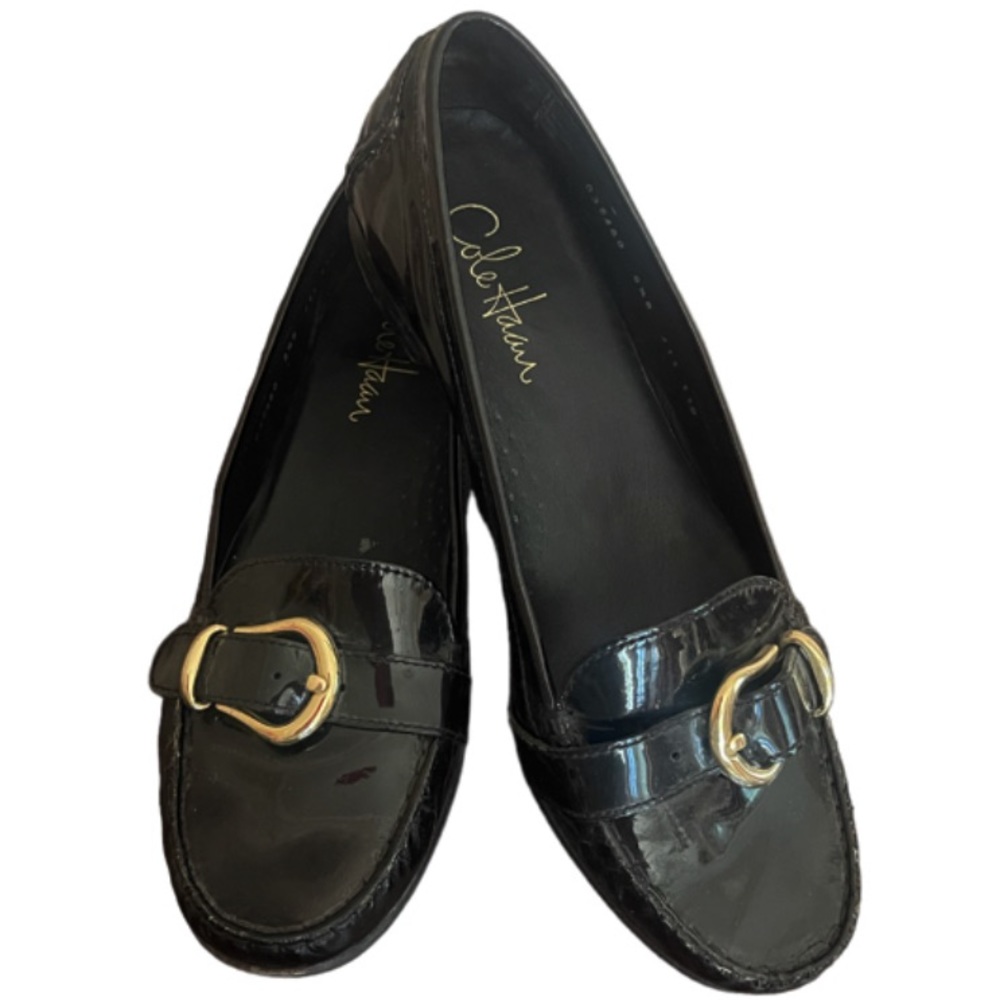 COLE HAAN BLACK PATENT LEATHER BUCKLE LOAFERS SIZE 8.5 - Picture 3 of 9